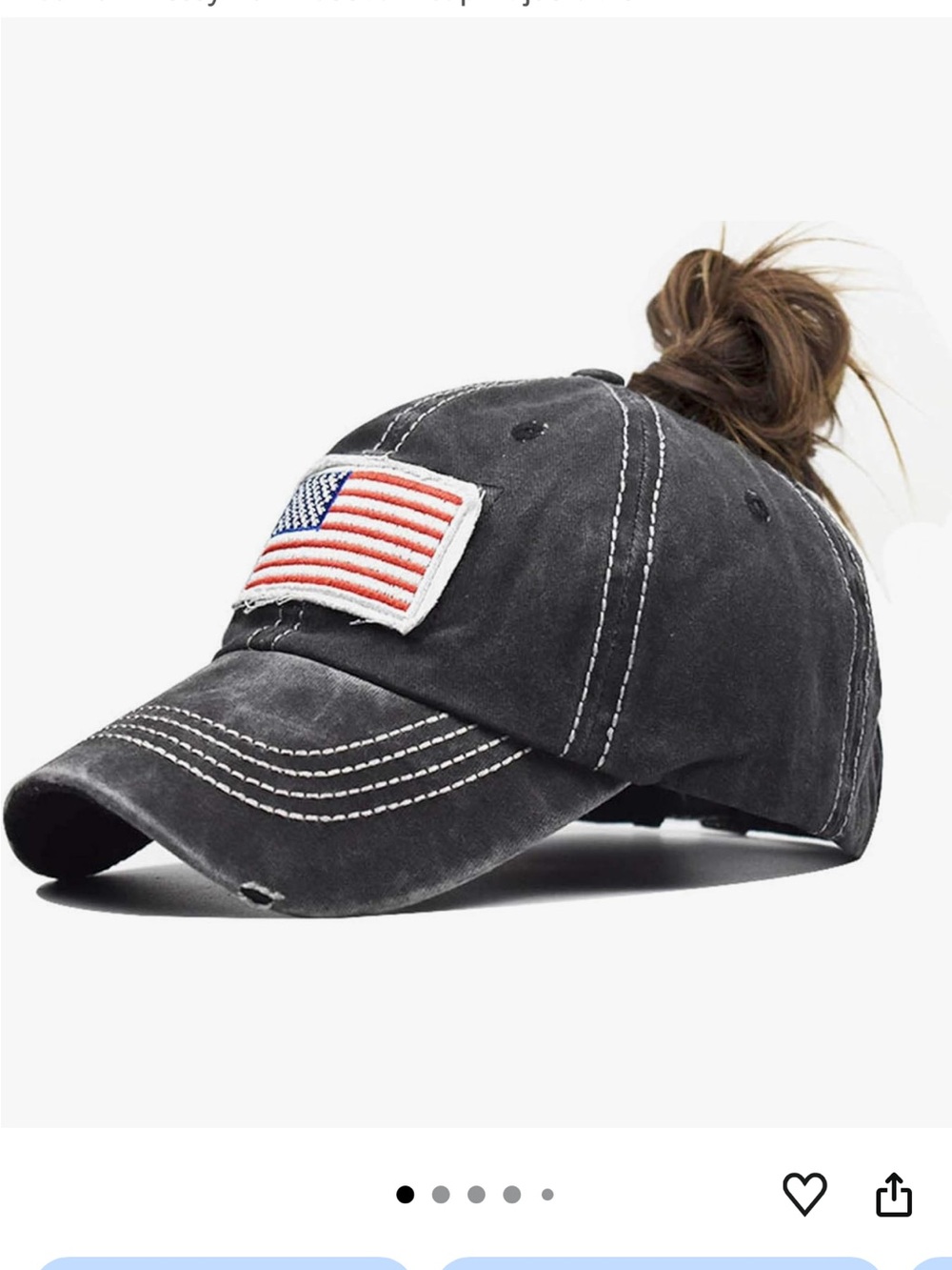 American Flag Distressed Black Ponytail Baseball-Cap - Picture 2 of 4